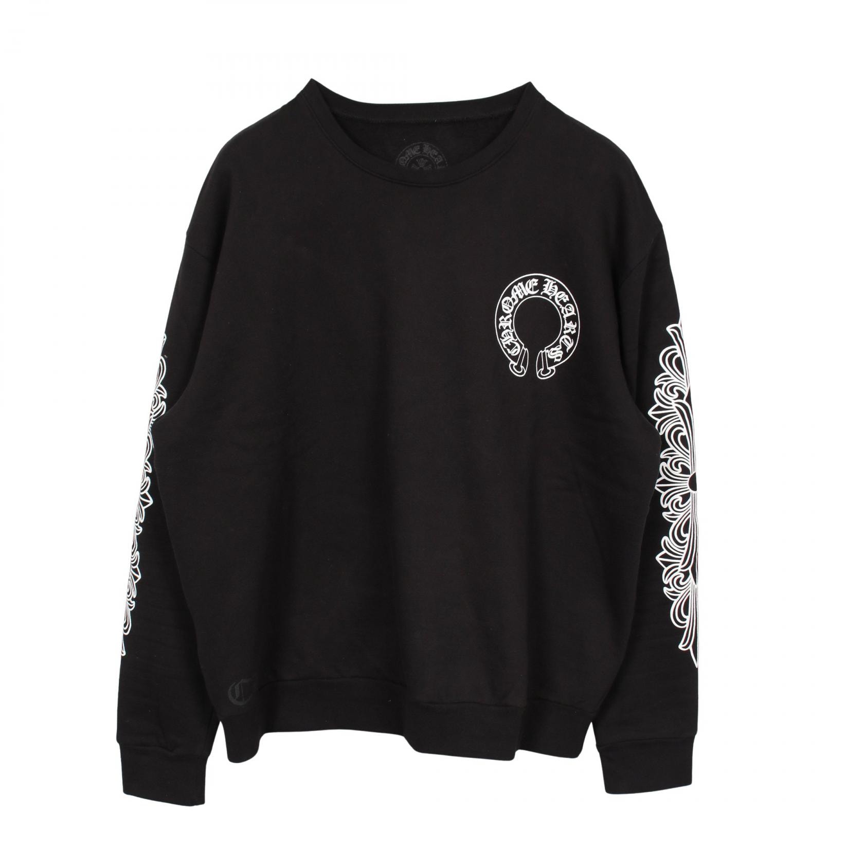 クロムハーツ CHROME HEARTS ホースシュー 裏起毛 アームロゴ スウェット 衣料品 トップス コットン メンズ ブラック系 【中古】