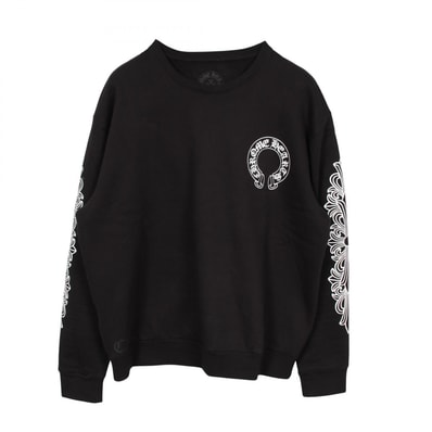 クロムハーツ CHROME HEARTS ホースシュー 裏起毛 アームロゴ スウェット 衣料品 トップス コットン メンズ ブラック系 【中古】