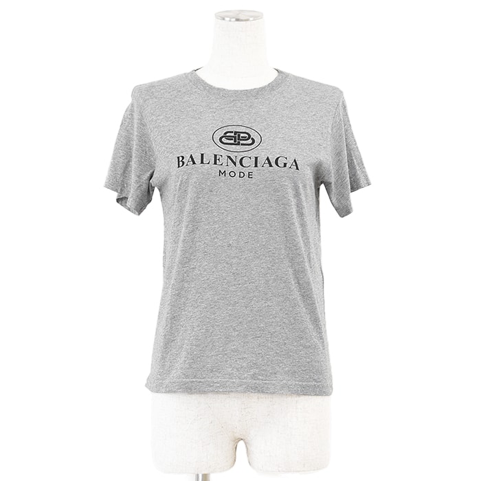 【美品】 バレンシアガ 2019年 ロゴ プリント 半袖Tシャツ レディース グレー M BALENCIAGA