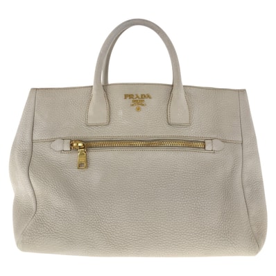 PRADA プラダ ヴィテッロ オフホワイト アイボリー ゴールド金具 レザー トートバッグ ハンドバッグ 505649 【中古】