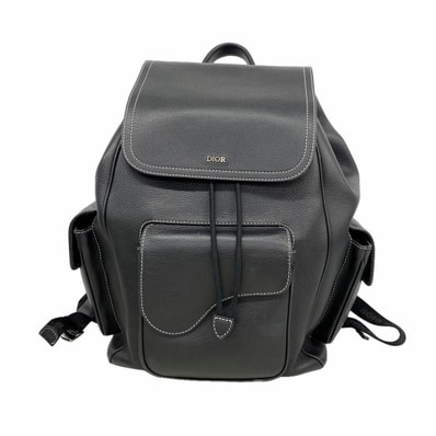 【6hc2471-e】クリスチャンディオール リュック・デイパック サドル レザー ブラック シルバー金具【中古】メンズ レディース ユニセックス