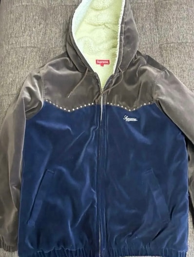 Supreme Studded Velvet Hooded Work Jacket "Olive"