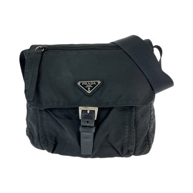 PRADA プラダ テスート 三角ロゴプレート ブラック 黒 シルバー金具 ナイロン ショルダーバッグ ポシェット 601811 【中古】