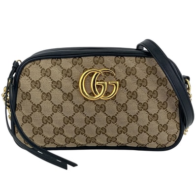 GUCCI グッチ GGマーモント スモール チェーンバッグ ショルダーバッグ 447632 GGキャンバス レザー ベージュ ブラック レディース【中古】