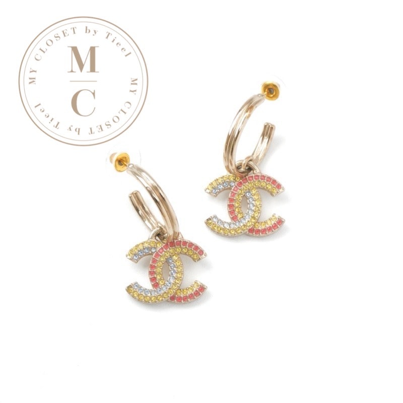 シャネル CHANEL ピアス ココマーク フープ ラインストーン ゴールド