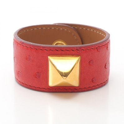エルメス HERMES メドール ブレスレット アクセサリー オーストリッチ オーストリッチ レディース レッド系 【中古】