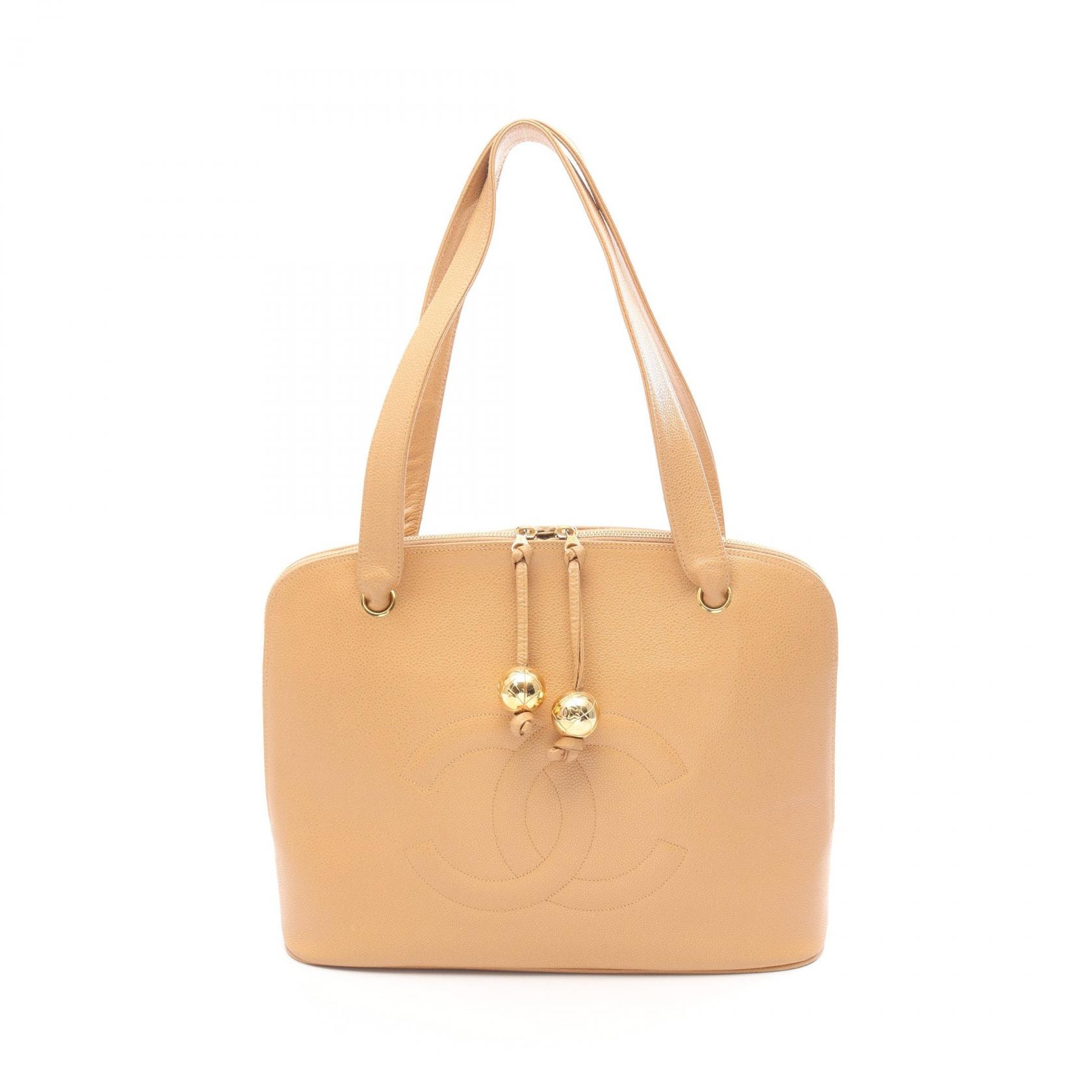 シャネル CHANEL ココマーク トートバッグ バッグ レザー カーフ(牛革) レディース ベージュ系 【中古】