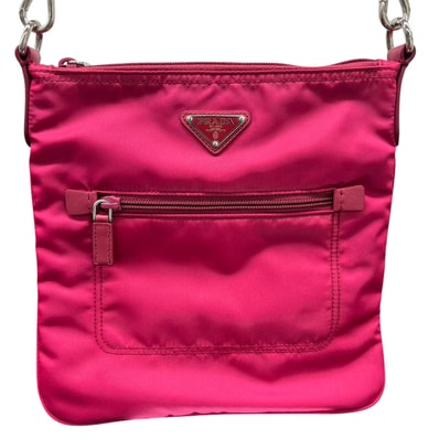 PRADA 希少 美品 プラダ TESSUTO ショルダーバッグ テスートナイロン BT0716 IBISCO ナイロン レザー ピンク ポシェット クロスボディ ABランク 鑑定済 中古 プラダバッグ