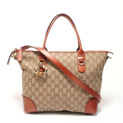 グッチ GUCCI GGキャンバス ラメ ハートチャーム トートバッグ【中古】