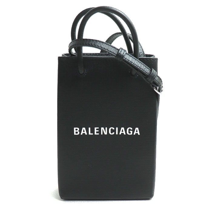 BALENCIAGA バレンシアガ ショッピング フォンホルダー 2Wayショルダーバッグ ブラック 593826 レディース【中古】