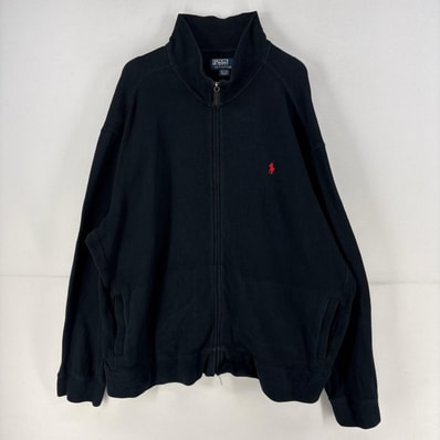 古着 ポロバイラルフローレン Polo by Ralph Lauren スウェット フルジップ ジャケット ワンポイント ロゴ 刺繍 2XL ブラック系 メンズ