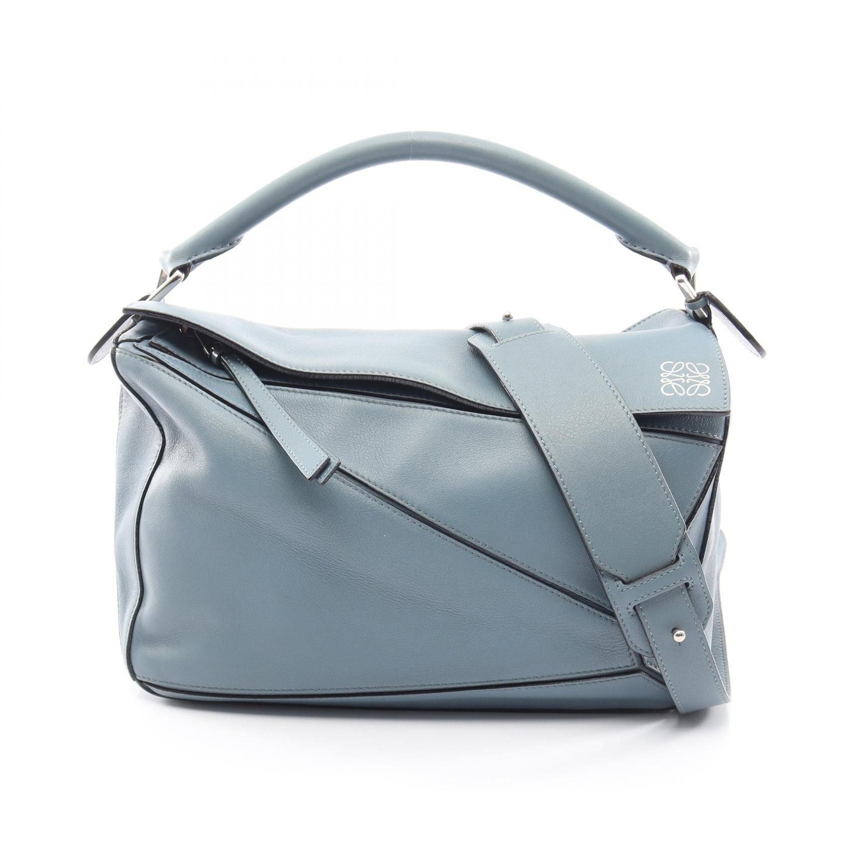 ロエベ LOEWE パズルバッグ ミディアム 2WAY ハンドバッグ バッグ レザー レディース ブルー系 【中古】