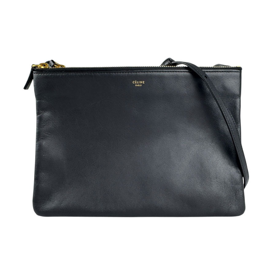 セリーヌ CELINE ショルダーバッグ トリオ ラージ レザー ブラック レディース【中古】 z6762