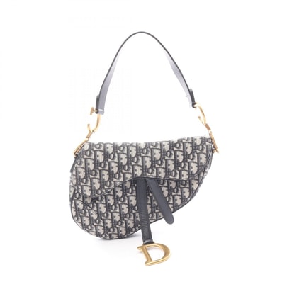ディオール Dior サドルバッグ オブリークジャカード ハンドバッグ バッグ キャンバス レザー レディース ベージュ系 / ネイビー系 【中古】