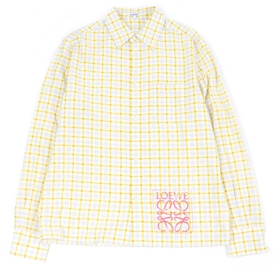 LOEWE Anagram Stamp Check Shirt in Silk and Cotton "Yellow/Orange"