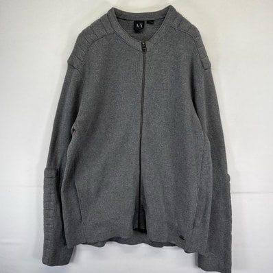 古着 アルマーニエクスチェンジ ARMANI EXCHANGE ニット フルジップ ワンポイントロゴ 大きいサイズ 2XL グレー メンズ