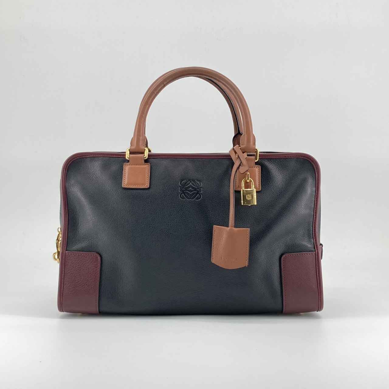 LOEWE(ロエベ) アマソナ360 トリコロール ボストンバッグ ブラック×ブラウン×ボルドー