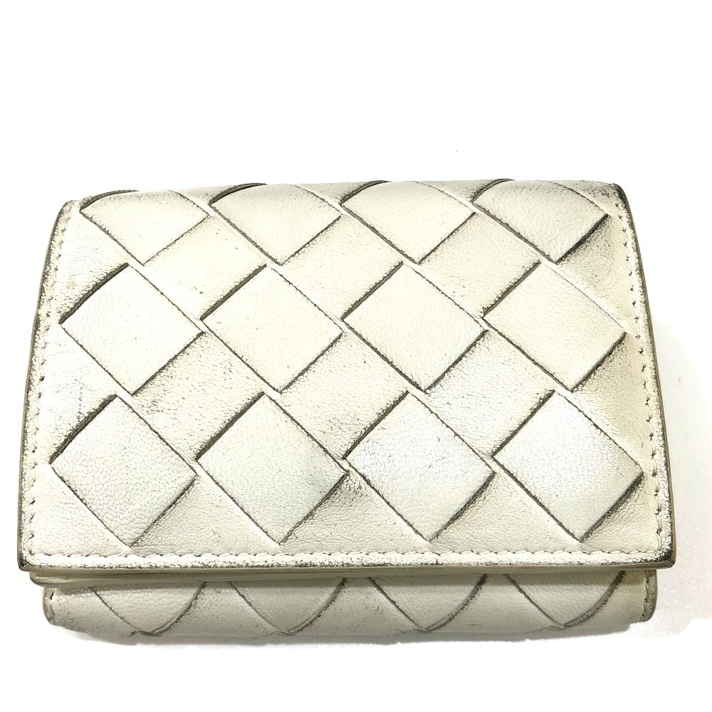 ボッテガヴェネタ BOTTEGA VENETA コンパクトウォレット イントレチャート タイニー 3つ折り財布 レザー ホワイト