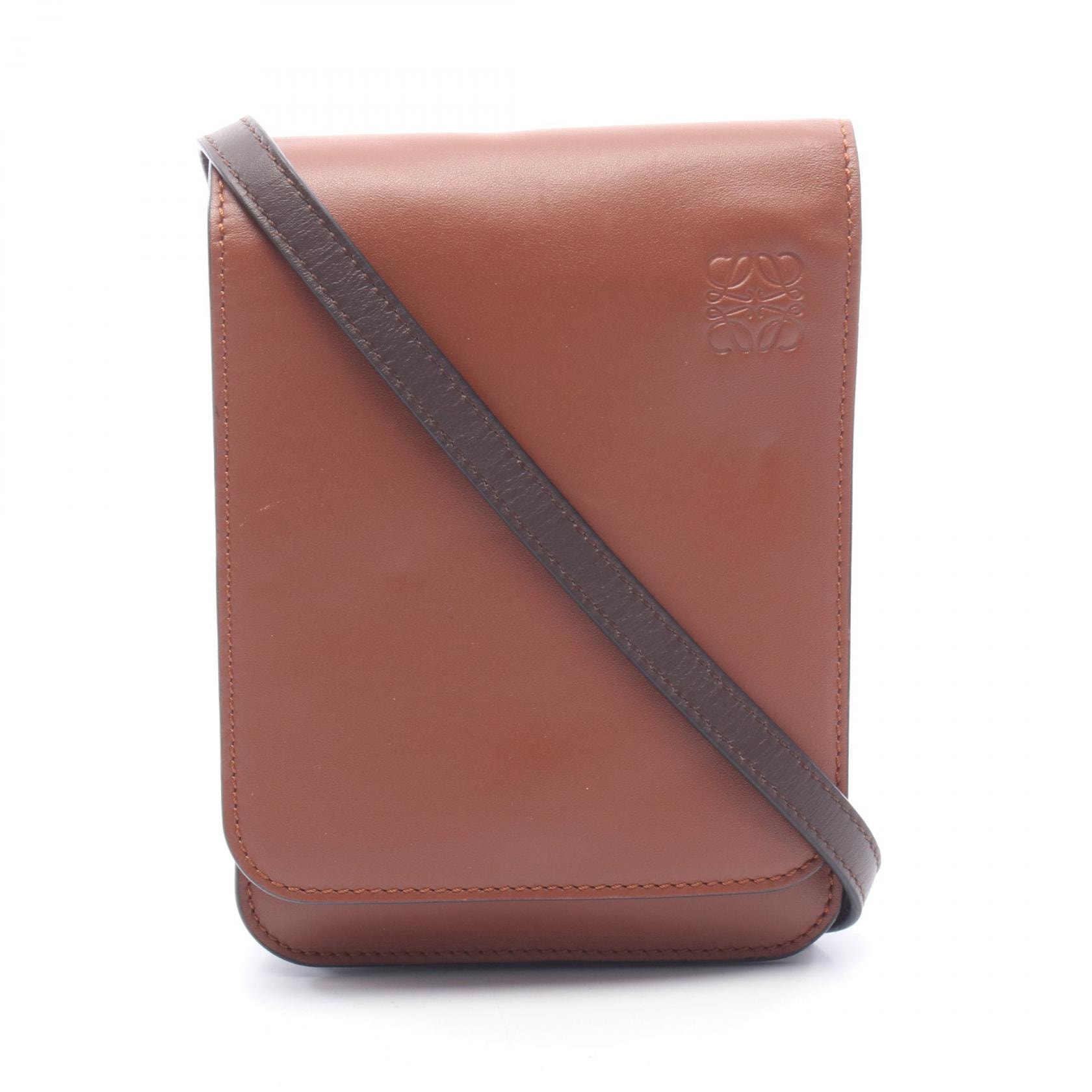 ロエベ LOEWE GUSSET FLAT CROSSBODY ガセット フラット クロスボディバッグ ショルダーバッグ バッグ レザー メンズ ブラウン系 【中古】