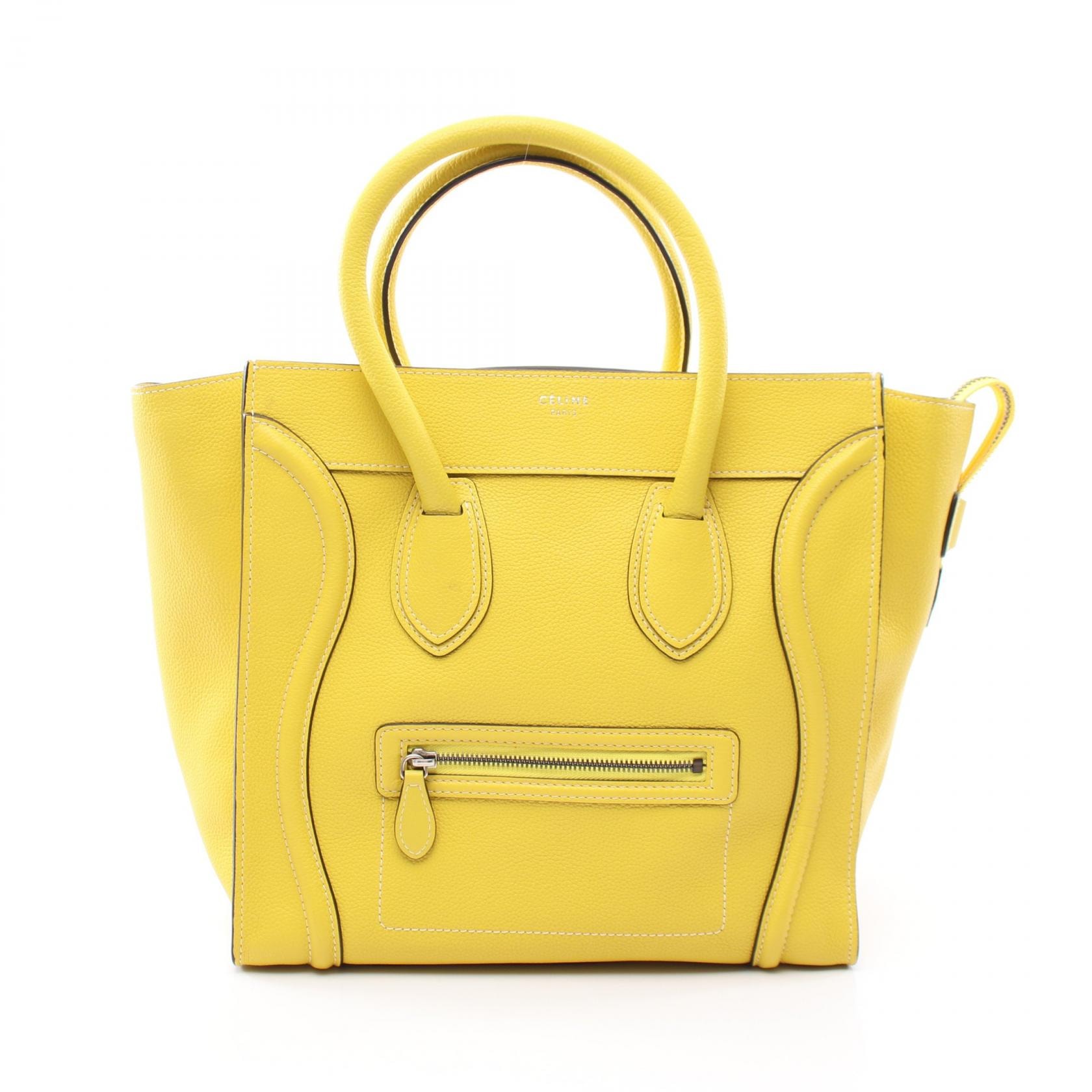 セリーヌ CELINE ラゲージ ミニショッパー ハンドバッグ バッグ レザー レディース イエロー系 【中古】