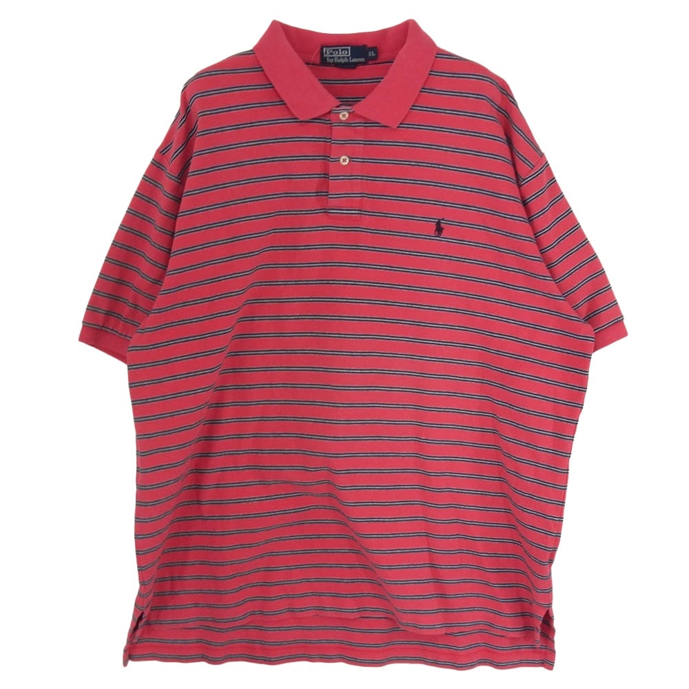 POLO RALPH LAUREN ポロ・ラルフローレン ポロシャツ ロゴ刺繍 オーバーサイズ ボーダー 半袖 ポロシャツ レッド系 XL【中古】