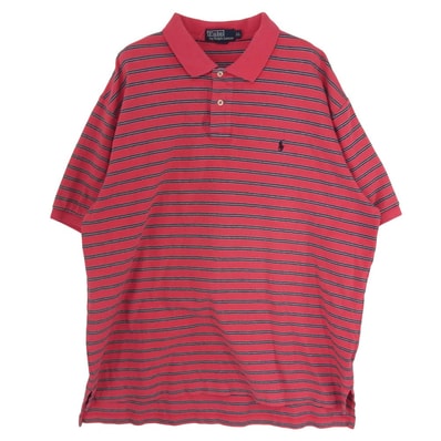 POLO RALPH LAUREN ポロ・ラルフローレン ポロシャツ ロゴ刺繍 オーバーサイズ ボーダー 半袖 ポロシャツ レッド系 XL【中古】