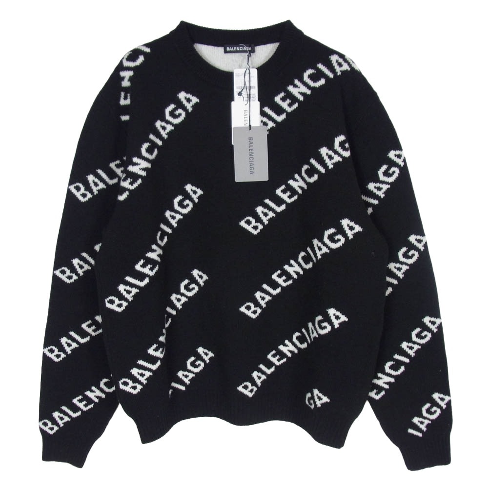 BALENCIAGA バレンシアガ ニット 20AW 648433 オールオーバーロゴ セーター ニット ブラック系 L【中古】