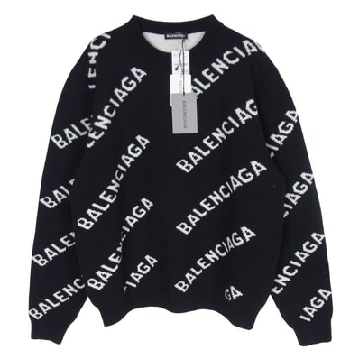 BALENCIAGA バレンシアガ ニット 20AW 648433 オールオーバーロゴ セーター ニット ブラック系 L【中古】