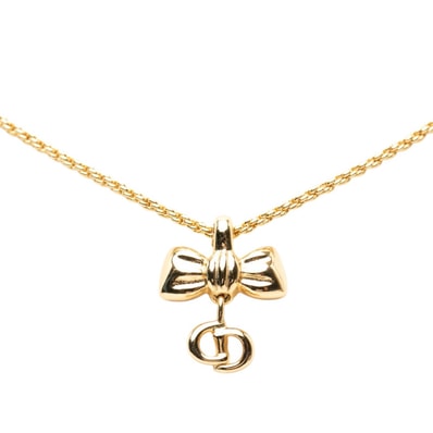 ディオール CDロゴ リボン モチーフ ネックレス ゴールド メッキ レディース Dior 【中古】