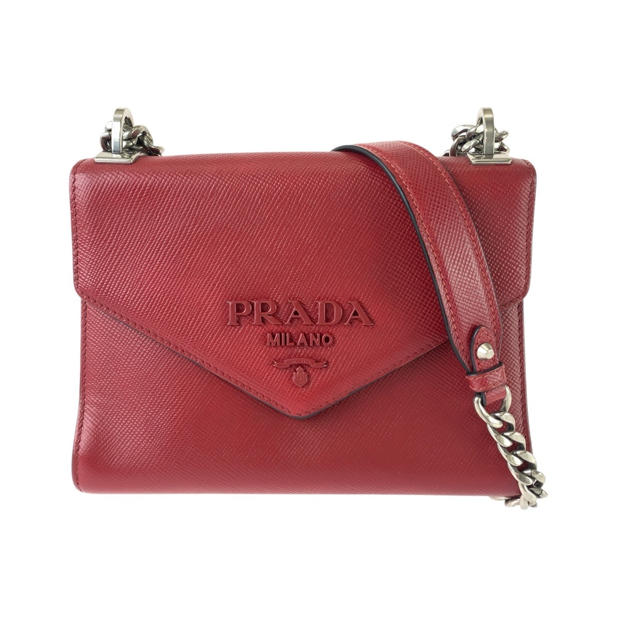 プラダ サフィアーノ チェーンショルダーバッグ ポシェット レッド レザー レディース PRADA 中古