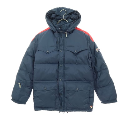 FILA フィラ 90s イタリア製 オールド 長袖 中綿入り フーディジャケット 36 ネイビー ウエスタンヨーク