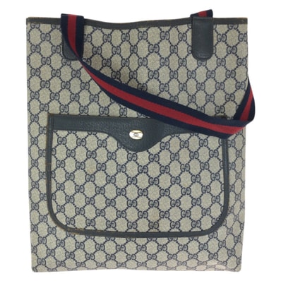 美品 GUCCI グッチ シェリーライン オールドグッチ ネイビー GGスプリームキャンバス レザー/ トートバッグ ショルダーバッグ 601660 【中古】