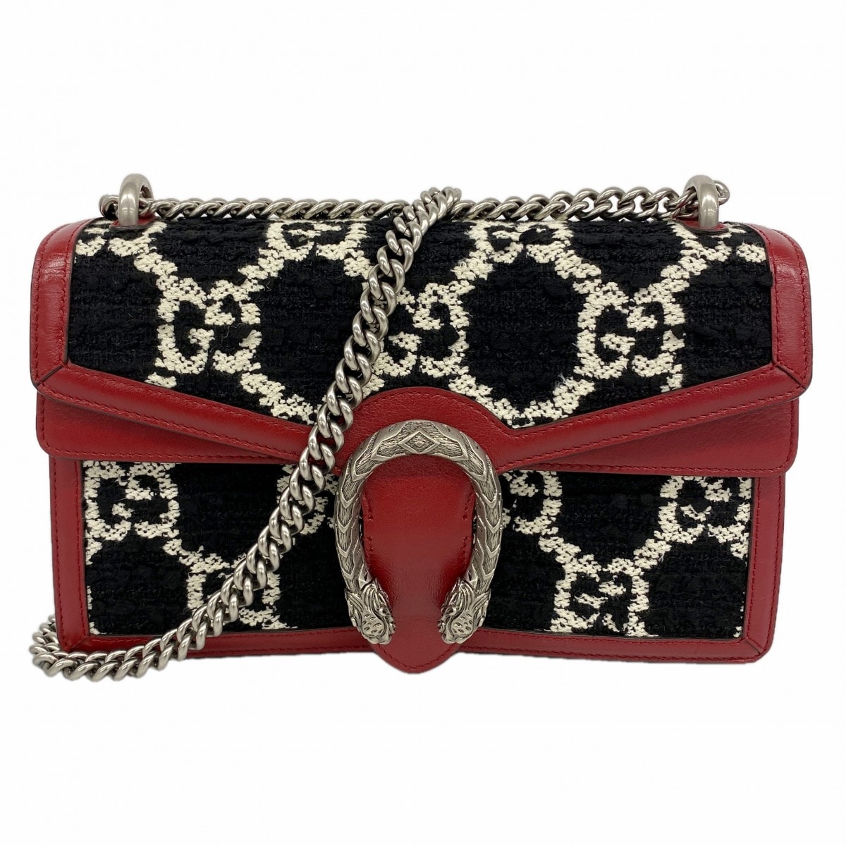 【6dd5094-k】グッチ ショルダーバッグ デュオニュソス 400249 ツイード ボルドー ブラック シルバー金具【中古】レディース