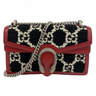 【6dd5094-k】グッチ ショルダーバッグ デュオニュソス 400249 ツイード ボルドー ブラック シルバー金具【中古】レディース