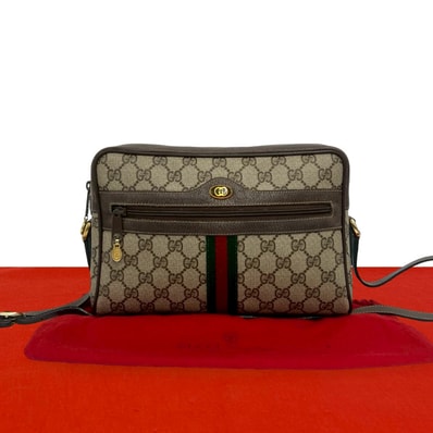 GUCCI グッチ シェリーライン GG ロゴ 金具 レザー PVC ショルダーバッグ ブラウン
40038