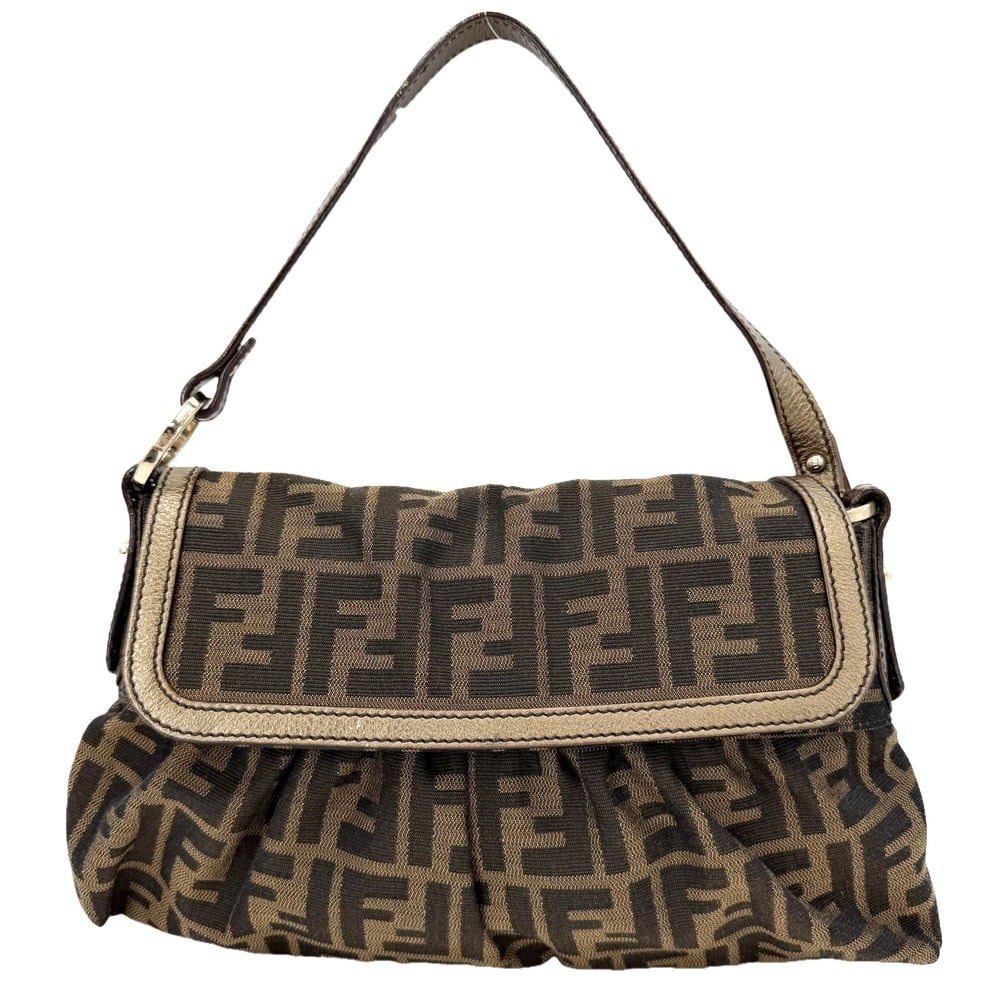 FENDI フェンディ ハンドバッグ ズッカ 8BR445 キャンバス レザー ブラウン 茶 ゴールド ゴールド金具 レディース【中古品】