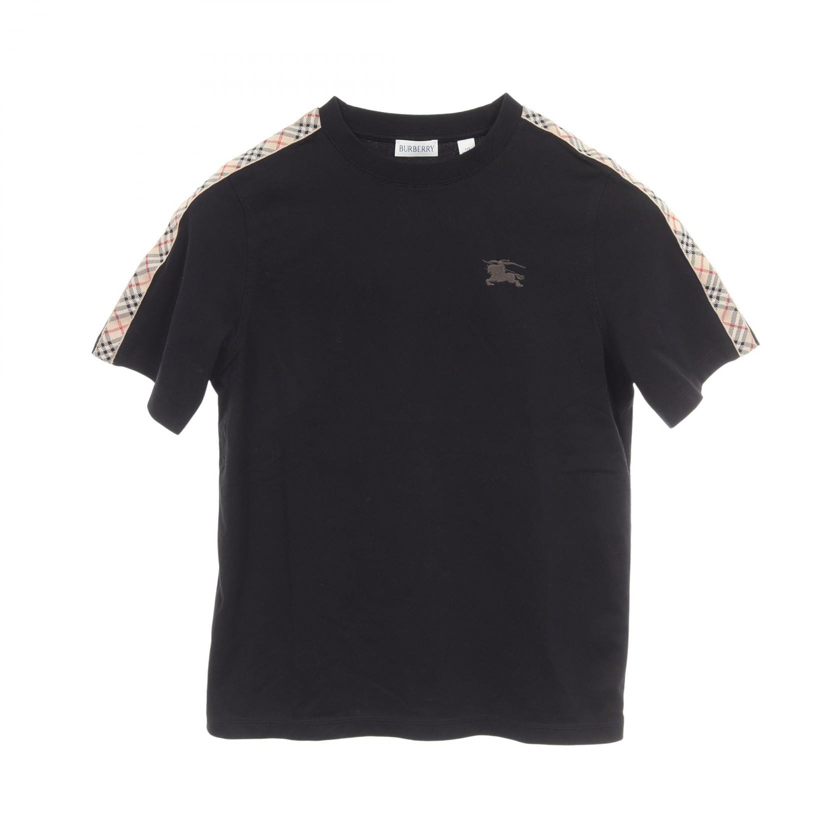 バーバリー BURBERRY ノバチェック ロゴ刺繍 キッズ 半袖Tシャツ 衣料品 トップス コットン メンズ レディース ブラック系 / ベージュ系 【中古】