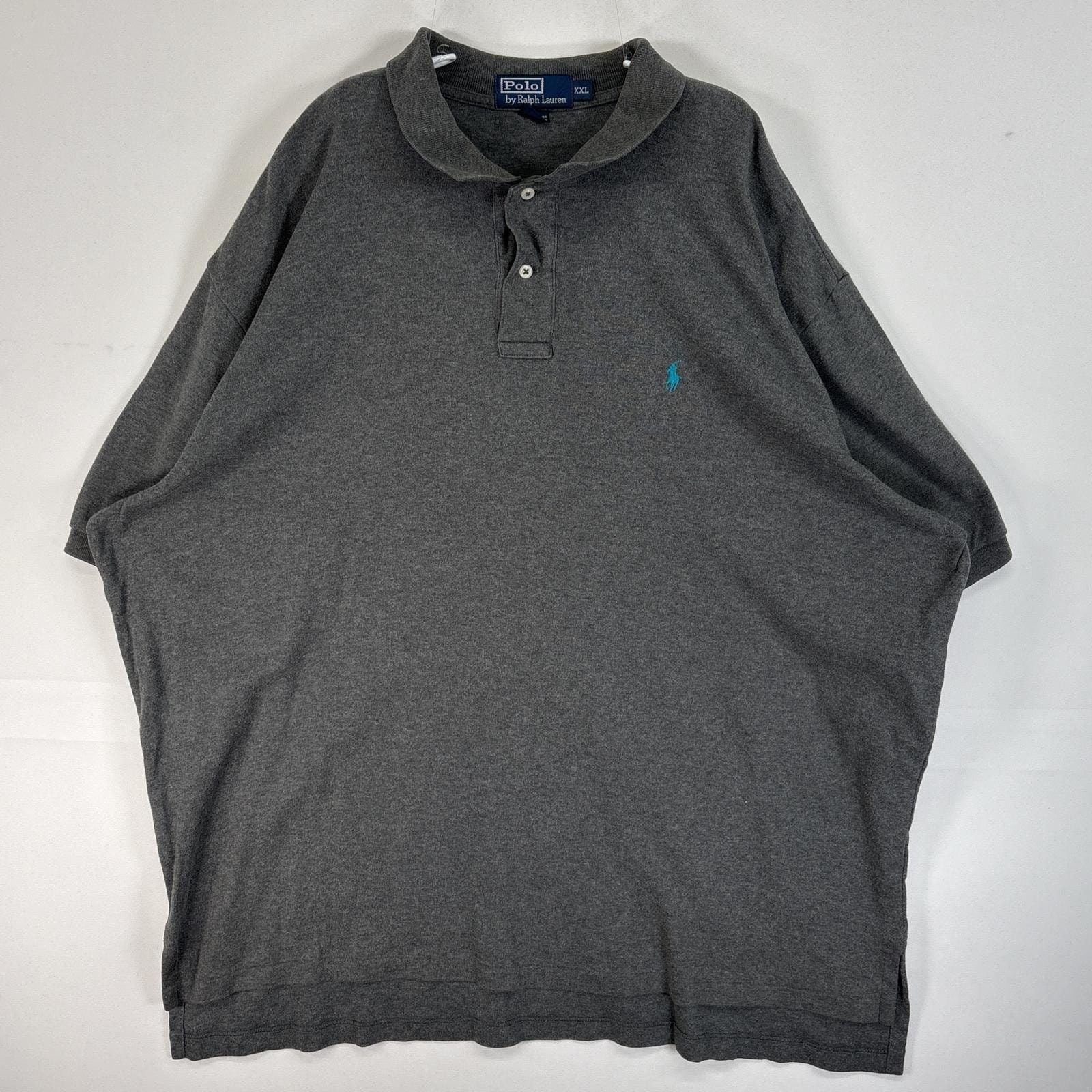 古着 90's/90年代 ポロバイラルフローレン Polo by Ralph Lauren 半袖 ポロシャツ ロゴ 刺繍 大きいサイズ 2ボタン 14041  グレー 無地 メンズ