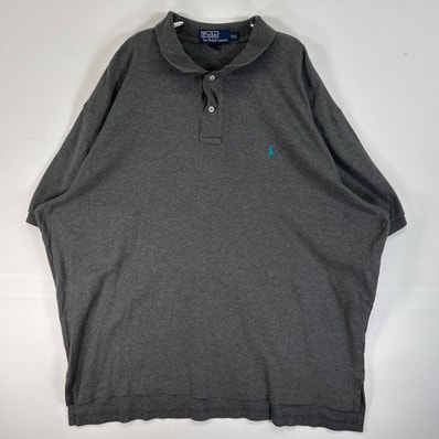 古着 90's/90年代 ポロバイラルフローレン Polo by Ralph Lauren 半袖 ポロシャツ ロゴ 刺繍 大きいサイズ 2ボタン 14041 グレー 無地 メンズ