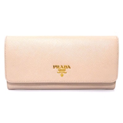 プラダ PRADA 二つ折り長財布 レザー ライトピンク レディース 1M1132【中古】 h31603a
