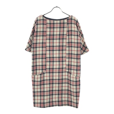 ZARA BASIC ザラベーシック チェック 5分袖 膝丈ワンピース S ホワイト系