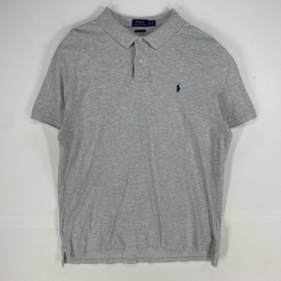 古着 ポロ・ラルフローレン POLO RALPH LAUREN 鹿の子 半袖シャツ ワンポイント ポロシャツ ロゴ刺繍 2XL グレー系 メンズ