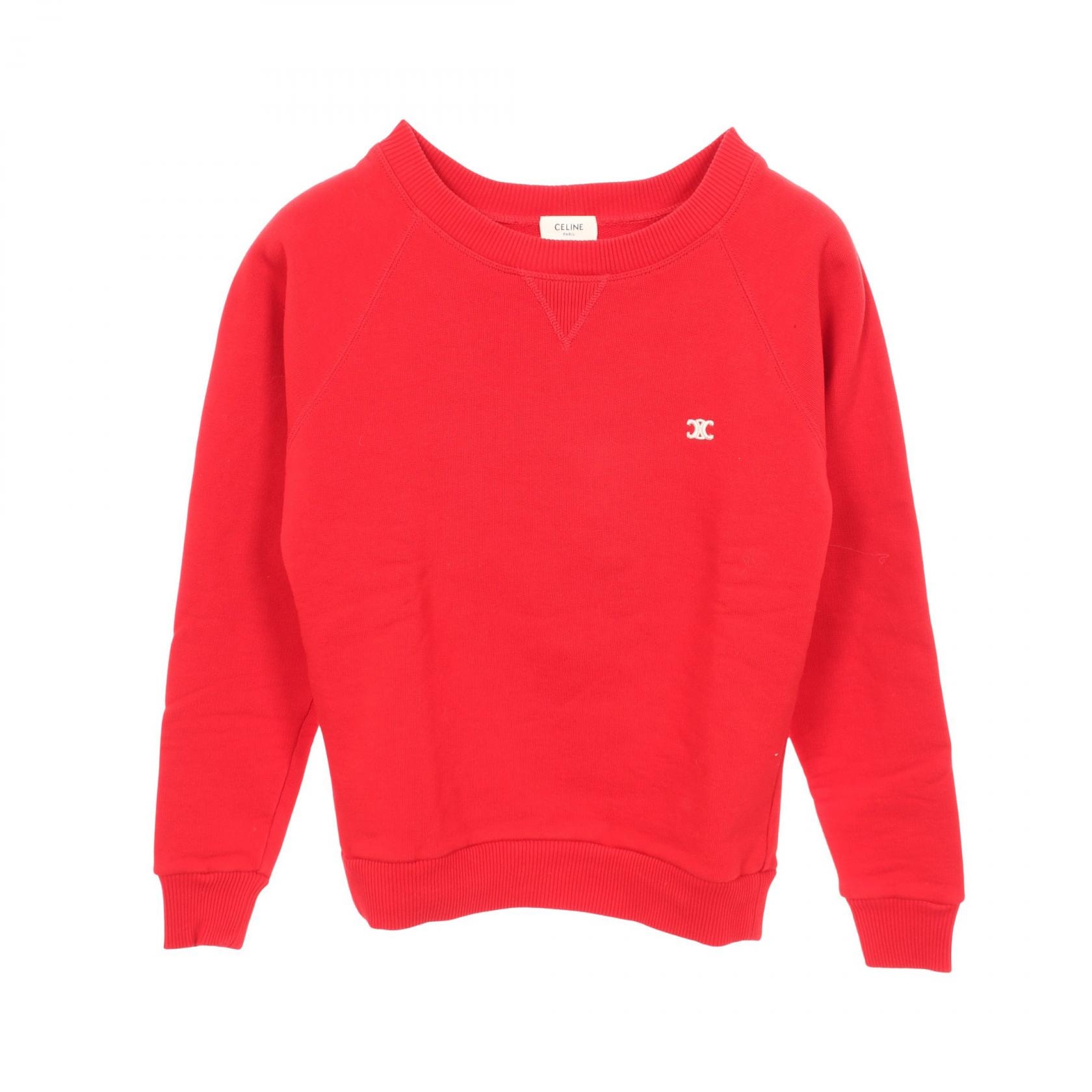 セリーヌ CELINE トリオンフ クルーネック スウェット 衣料品 トップス コットン レディース レッド系 【中古】