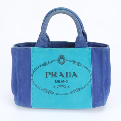 ■美品 プラダカナパ ブルーハンドバッグ