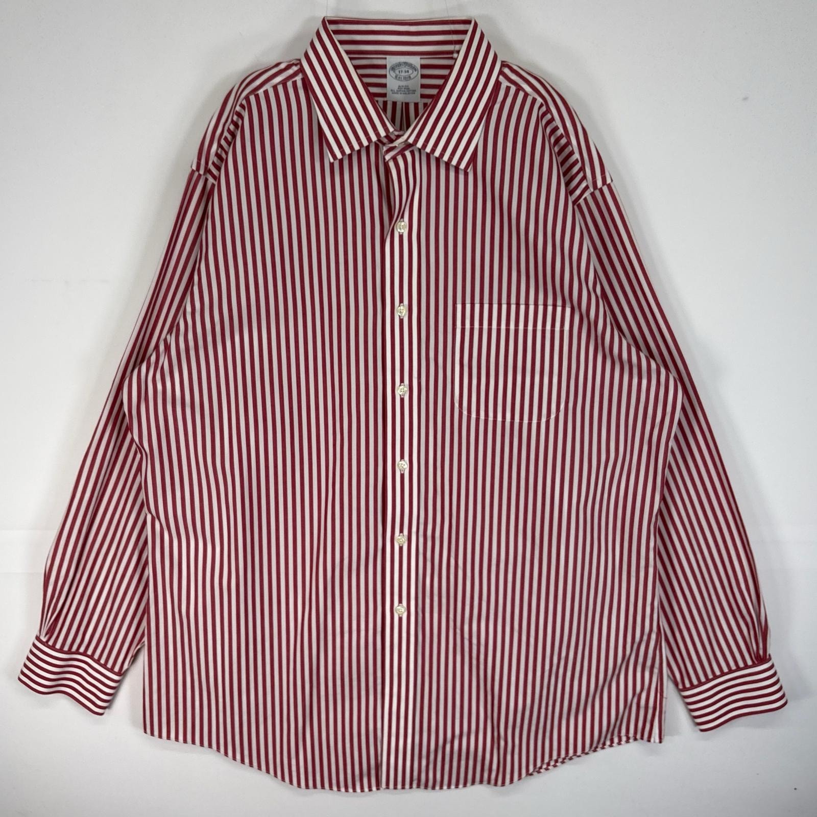 古着 ブルックスブラザーズ Brooks Brothers 長袖シャツ 胸ポケ 大きいサイズ XL  レッド系 ストライプ メンズ