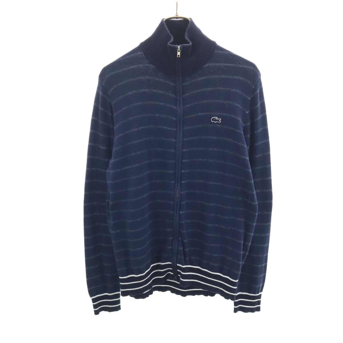 LACOSTE ラコステ ボーダー柄 長袖 ニット ジップジャケット M ネイビー