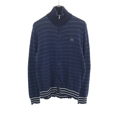 LACOSTE ラコステ ボーダー柄 長袖 ニット ジップジャケット M ネイビー