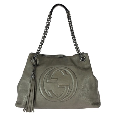 GUCCI グッチ ソーホー タッセル グレー ガンメタ金具 レザー チェーンショルダーバッグ トートバッグ 601170 【中古】