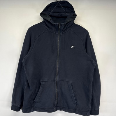 古着 ナイキ NIKE パーカー フルジップ 大きいサイズ ワンポイントロゴ スポーツ フーディー ラグランスリーブ XL ブラック メンズ