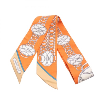 エルメス HERMES ツイリー Lift Profile リボン スカーフ 衣料品 シルク シルク オレンジ レディース オレンジ系 / グレー系 / マルチカラー 【中古】